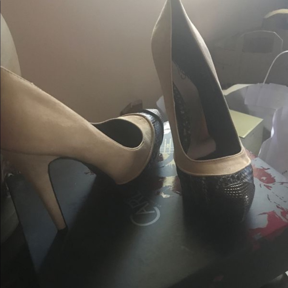 Carlos Santana suede and leather heel with wedge